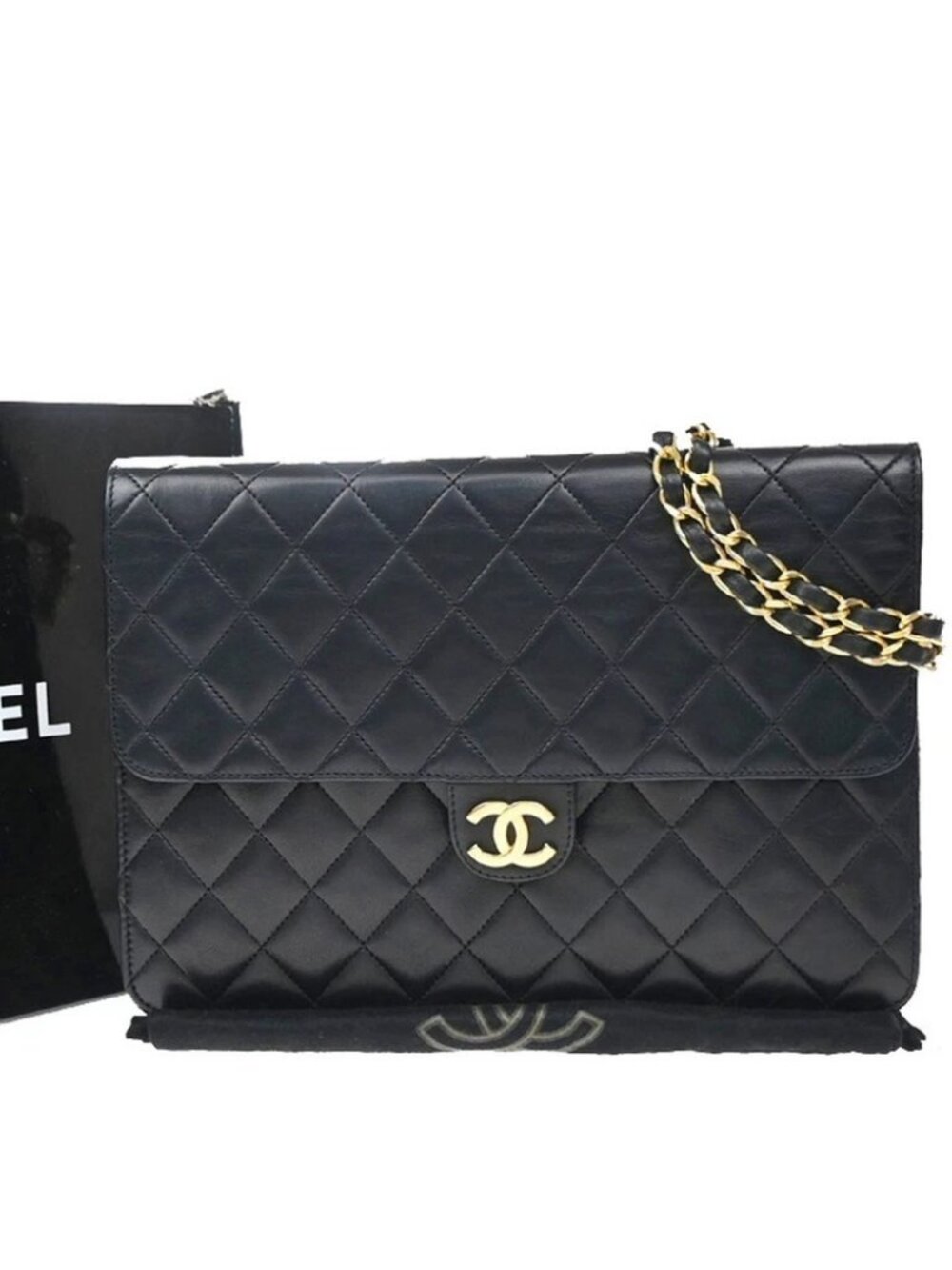 CHANEL CC Logo Matelasse Chain Shoulder Bag Leather GHW Black